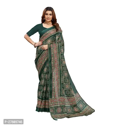 Stylish Net Green Printed Saree with Blouse piece For Women-thumb0