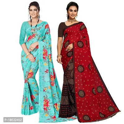 Women Fancy Printed Georgette Saree with Blouse piece (Pack Of 2)-thumb0