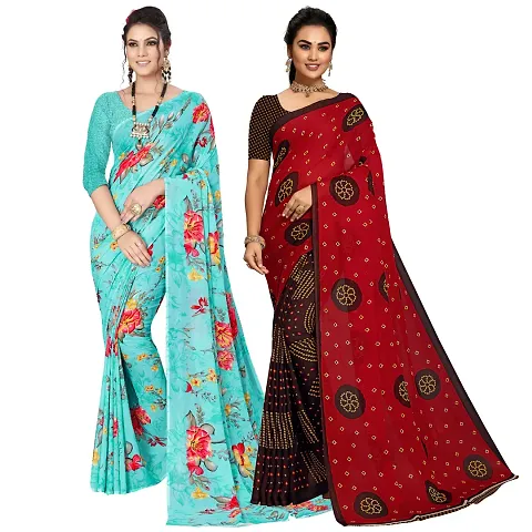 Women Fancy Georgette Saree with Blouse piece (Pack Of 2)