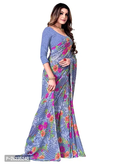 Elegant Grey Georgette Saree with Blouse piece For Women