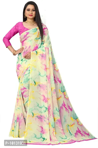 Trendy Georgette Printed Saree With Blouse Piece For Women-thumb0