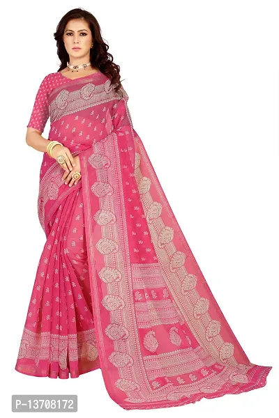 Women Fancy Chanderi Printed Saree with Blouse piece-thumb0