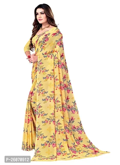 Elegant Beige Georgette Printed Saree with Blouse piece-thumb0