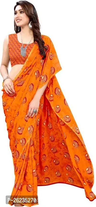 Elegant Orange Georgette Saree with Blouse piece For Women