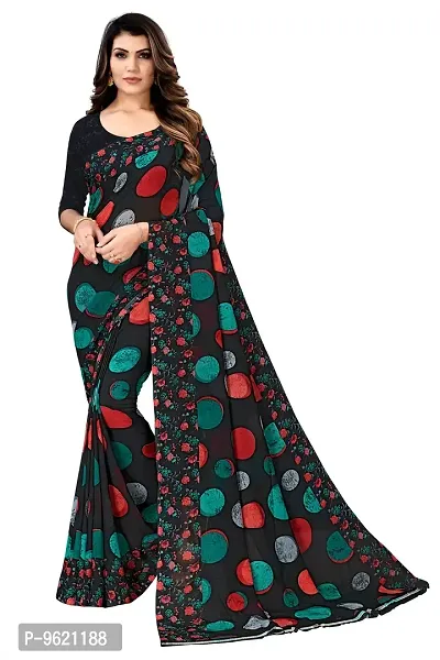 Stylish Georgette Black Printed Saree with Blouse piece For Women-thumb0