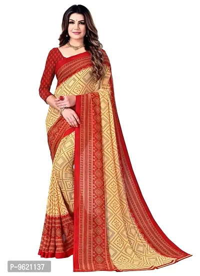 Stylish Georgette Red Printed Saree with Blouse piece For Women-thumb0