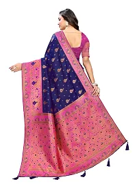 Beautiful Navy Blue Jaqcard  Woven Design Saree With Blouse Piece For Women-thumb1