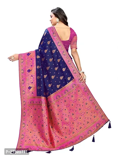 Beautiful Navy Blue Jaqcard  Woven Design Saree With Blouse Piece For Women-thumb2