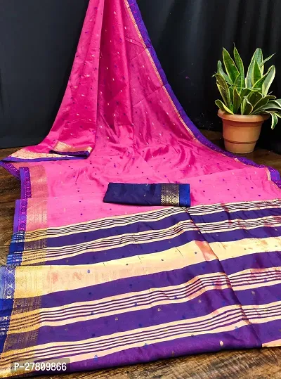 Beautiful Pink Jaqcard  Woven Design Saree With Blouse Piece For Women-thumb0