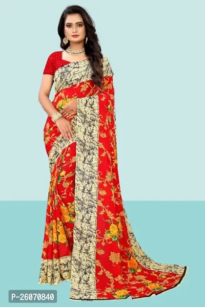 Elegant Red Georgette Printed Saree with Blouse piece