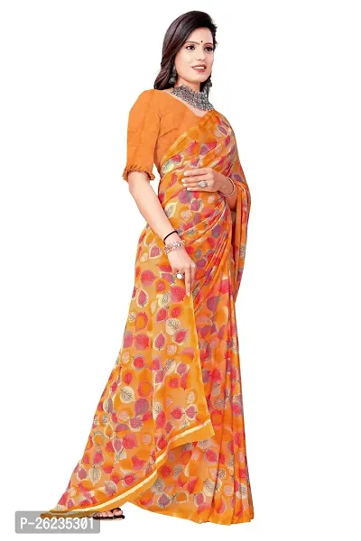 Elegant Orange Georgette Saree with Blouse piece For Women-thumb0