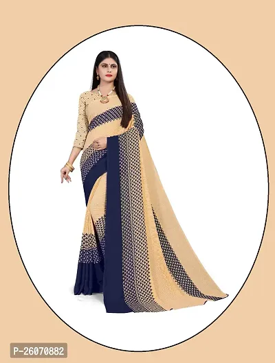 Elegant Beige Georgette Printed Saree with Blouse piece