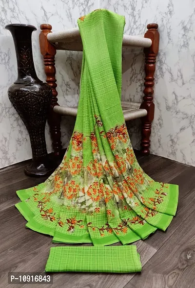 Stylish Georgette Green Printed Women Saree with Blouse piece-thumb0