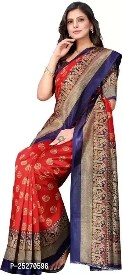 Elegant Red Art Silk Printed Saree with Blouse piece
