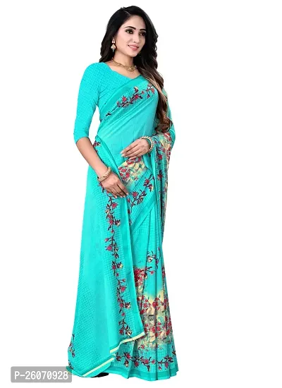 Elegant Teal Georgette Printed Saree with Blouse piece-thumb0