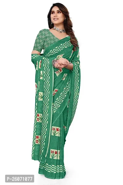 Elegant Green Georgette Printed Saree with Blouse piece