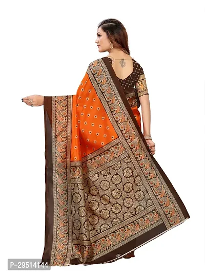 Beautiful Orange Art Silk Printed Women Saree with Blouse piece-thumb3