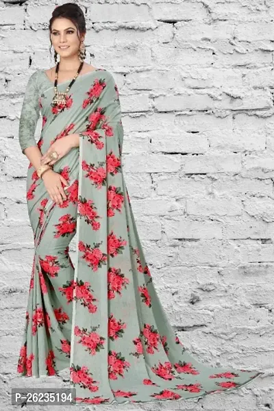 Elegant Grey Georgette Saree with Blouse piece For Women