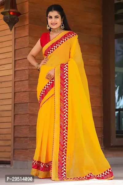 Beautiful Yellow Kota Doria Woven Design Women Saree with Blouse piece-thumb0