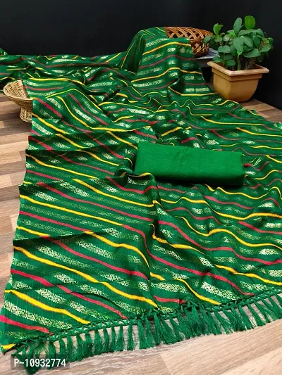 Stylish Art Silk Green Woven Design Saree With Blouse Piece