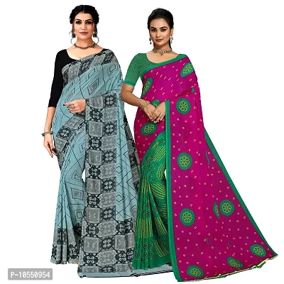 Stylish Georgette Multicoloured Printed Saree With Blouse Piece Pack Of 2-thumb0