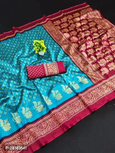Alluring Turquoise Art Silk Printed Saree with Blouse piece-thumb0