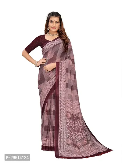 Beautiful Magenta Georgette Printed Women Saree with Blouse piece