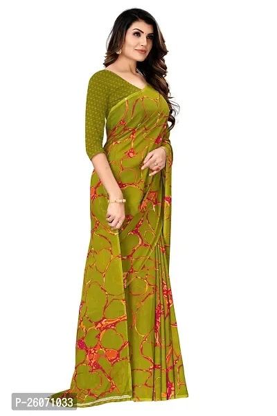 Elegant Green Georgette Printed Saree with Blouse piece-thumb0