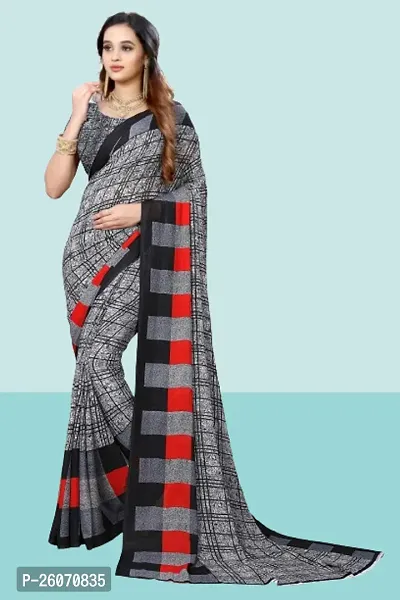 Elegant Grey Georgette Printed Saree with Blouse piece-thumb0