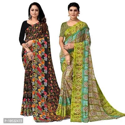 Women Fancy Printed Georgette Saree with Blouse piece (Pack Of 2)-thumb0