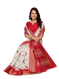 Beautiful Red Dola Silk Foil Print Women Saree with Blouse piece-thumb2