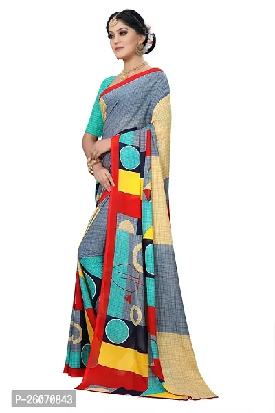 Elegant Grey Georgette Printed Saree with Blouse piece