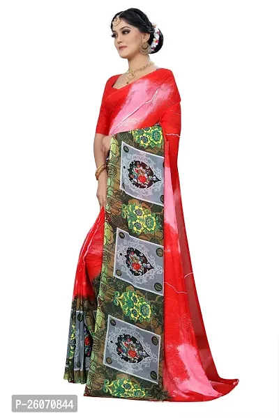 Elegant Red Georgette Printed Saree with Blouse piece-thumb0