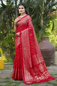 Beautiful Red Kota Doria Woven Design Women Saree with Blouse piece-thumb3