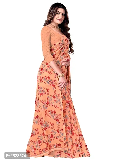 Elegant Orange Georgette Saree with Blouse piece For Women