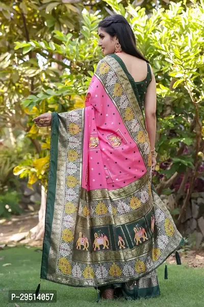 Beautiful Pink Dola Silk Foil Print Women Saree with Blouse piece-thumb2