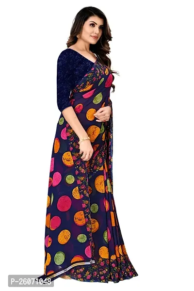 Elegant Navy Blue Georgette Printed Saree with Blouse piece