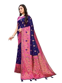 Beautiful Navy Blue Jaqcard  Woven Design Saree With Blouse Piece For Women-thumb2