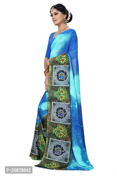 Elegant Blue Georgette Printed Saree with Blouse piece