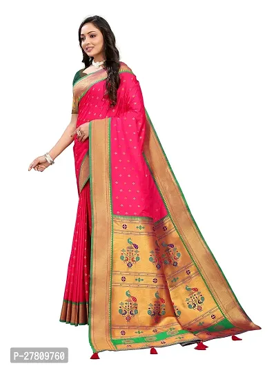 Beautiful Pink Jaqcard  Woven Design Saree With Blouse Piece For Women-thumb3
