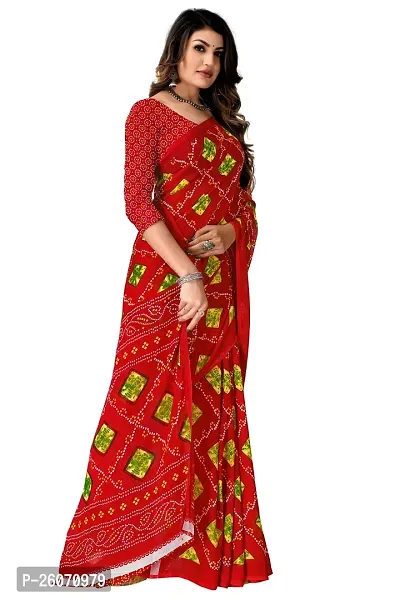 Elegant Red Georgette Printed Saree with Blouse piece