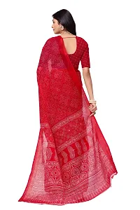 Beautiful Red Net Printed Saree With Blouse Piece For Women-thumb2