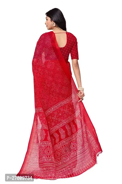 Beautiful Red Net Printed Saree With Blouse Piece For Women-thumb3