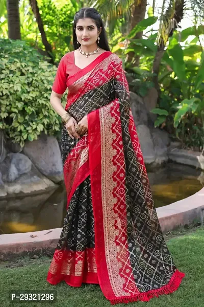 Stylish Black Kota Doria Saree With Blouse Piece For Women-thumb0