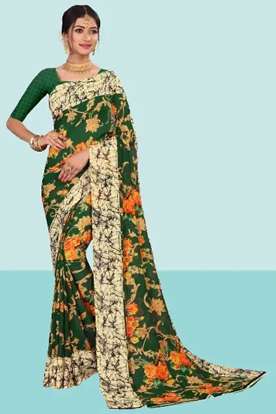 Lovly Women's Georgette Digital Prints Saree With Unstitched Blouse Piece - Festival | Party | Wedding (V-110)