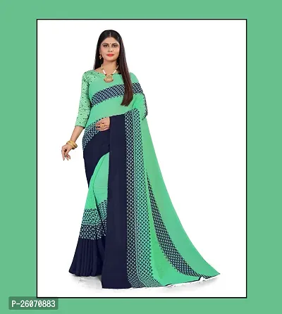 Elegant Green Georgette Printed Saree with Blouse piece-thumb0