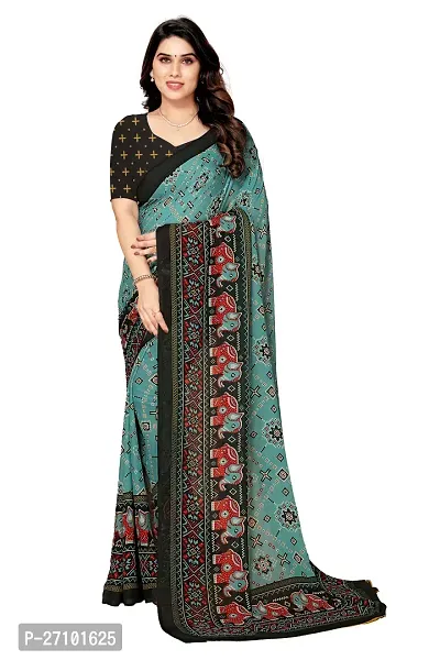 Stylish Women Georgette Printed Saree with Blouse piece-thumb0
