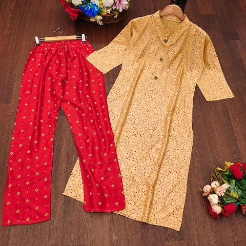 Straight Blend Kurta Pant Set For Women