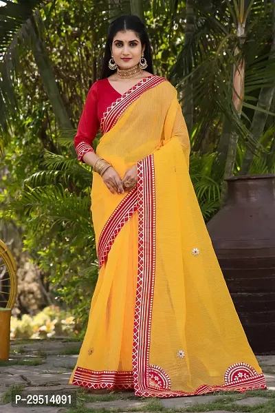 Beautiful Yellow Kota Doria Woven Design Women Saree with Blouse piece