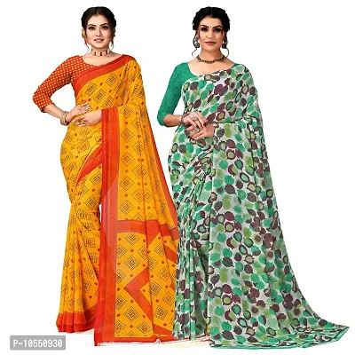 Stylish Georgette Multicoloured Printed Saree With Blouse Piece Pack Of 2